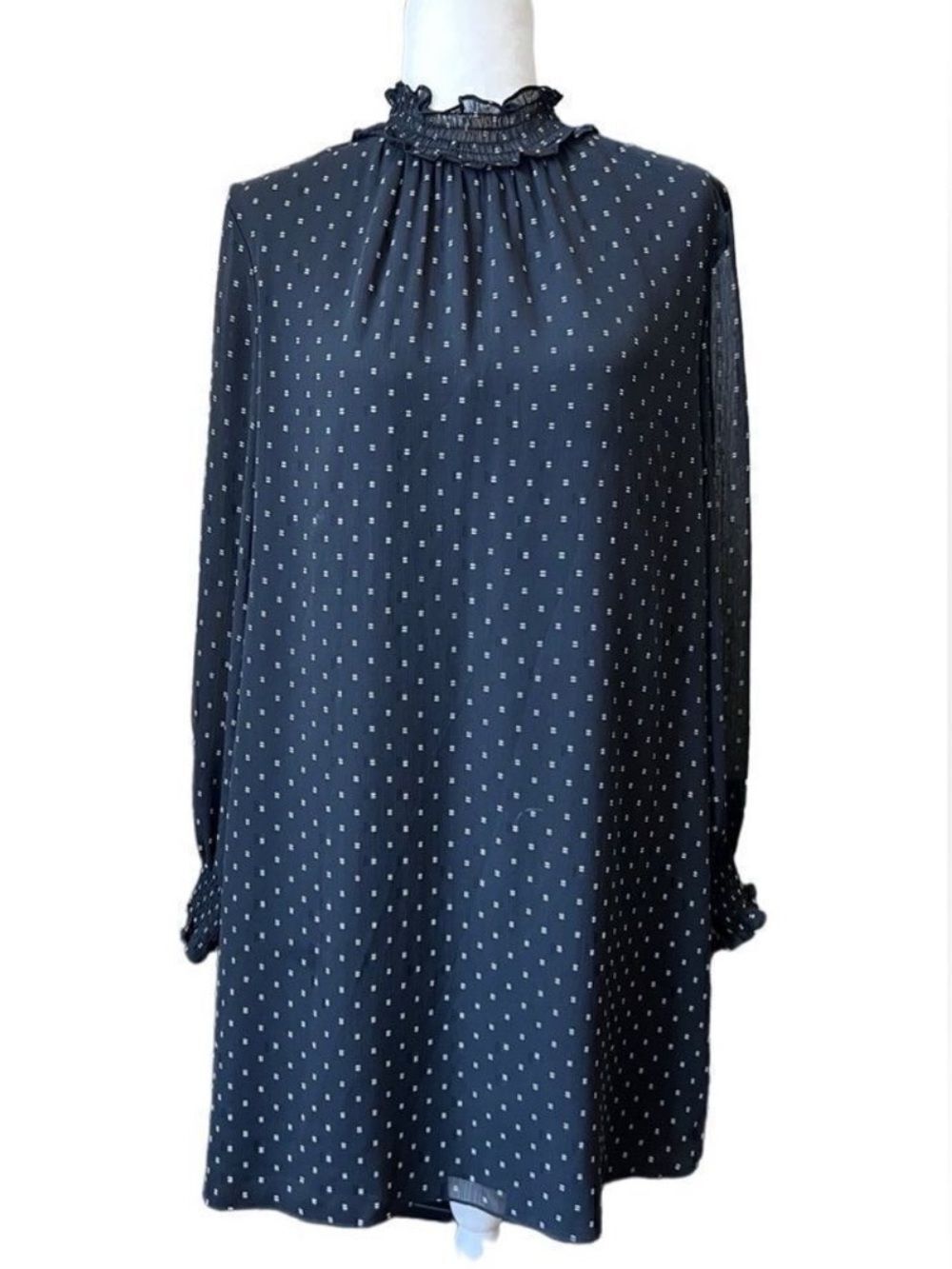 H&M chiffon dress long sleeve high neck black white detail size 8